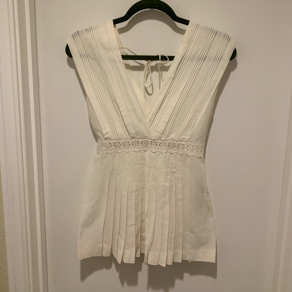BCBGMAXAZRIA White Cotton and Silk Blend Blouse